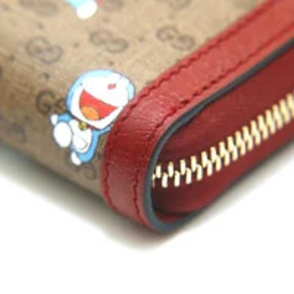 Gucci Doraemon GG Supreme Zippy Long Wallet Brown Red - Picture 7 of 9